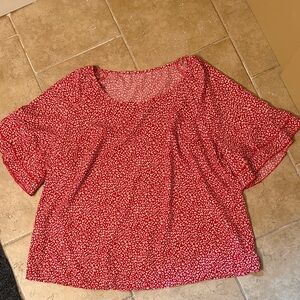 SHEIN Curve 2X Vibrant Red Patterned Blouse with flowy sleeves